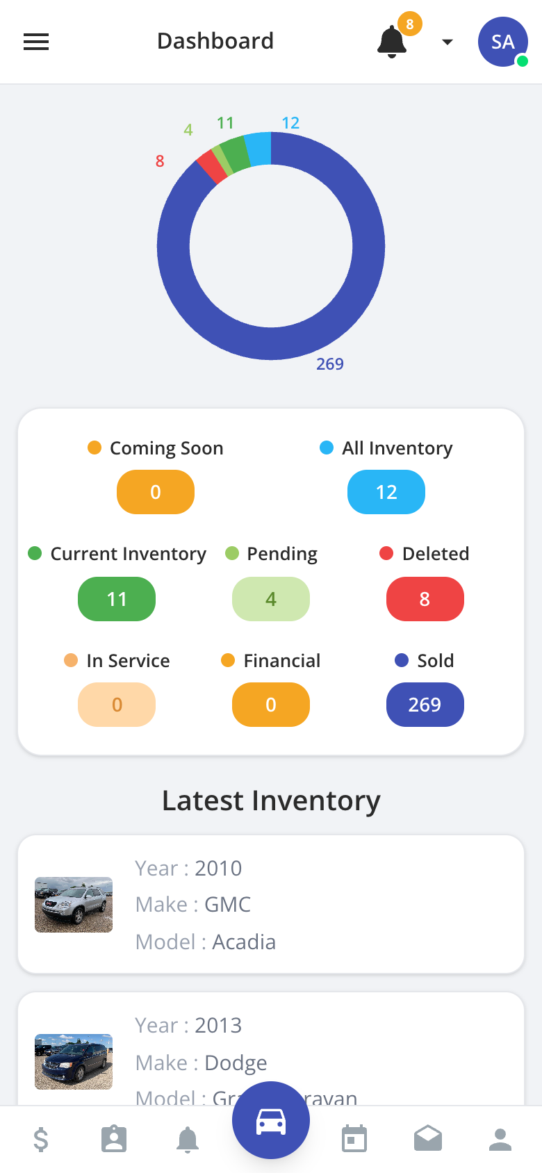 The LotOS phone app dashboard